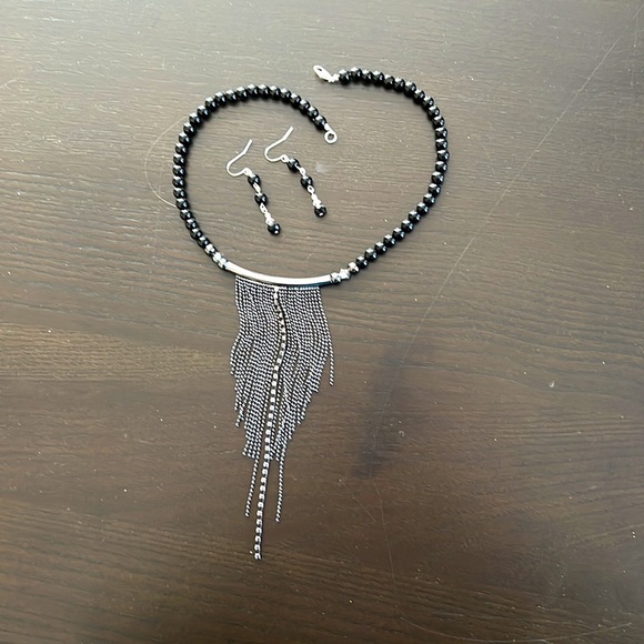 Jasper bead choker cocktail bling bib necklace & earrings - Picture 7 of 7